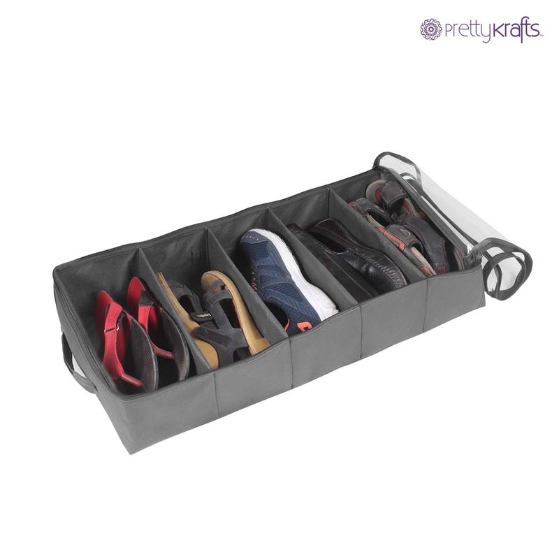 PrettyKrafts PrettyKrafts 5 Pair Shoe Storage Box Large Underbed Storage Shoe Bag Shoe Organizer Underbed Closet Travel Shoe Cover Mens Shoes Covers Storage Boxes Folding Shoe Box Set of 2 Black  - Image 3