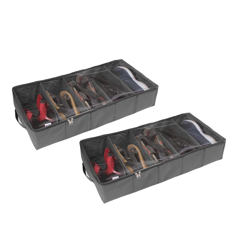 PrettyKrafts PrettyKrafts 5 Pair Shoe Storage Box Large Underbed Storage Shoe Bag Shoe Organizer Underbed Closet Travel Shoe Cover Mens Shoes Covers Storage Boxes Folding Shoe Box Set of 2 Black  - Image 1