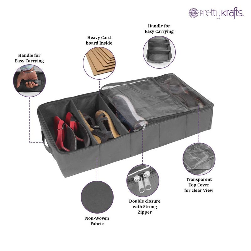 PrettyKrafts PrettyKrafts 5 Pair Shoe Storage Box Large Underbed Storage Shoe Bag Shoe Organizer Underbed Closet Travel Shoe Cover Mens Shoes Covers Storage Boxes Folding Shoe Box Set of 2 Black  - Image 4