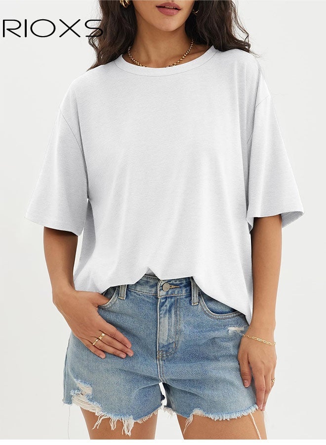 Women's Oversized T-shirts, Loose Fit Short Sleeve Tee Shirts, Trendy Soft Crewneck Tops, Basic Tee Solid Color T Shirts for Women, Trendy Casual Blouse, Comfy Breathable Ladies Tees for Daily Wear, Office, Running, Sport, Gym, Skating, Womens Clothing Gift for Your Family and Friends