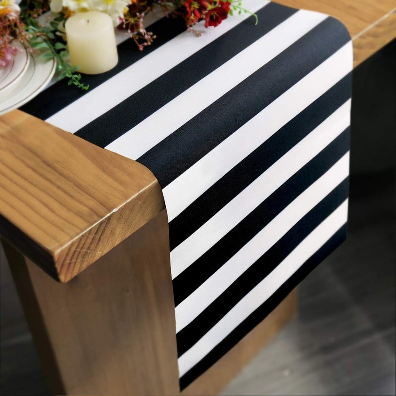 Table Runner Black and White Striped Pattern for Anniversary Runner Dinner Party Supplies Birthday Party Wedding Winter New Years Decorations 12x72 Inches