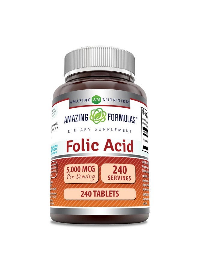 Amazing Nutrition Amazing Formulas Folic Acid Supplement | 5000 Mcg | Tablets | Non-GMO | Gluten Free | Made in USA (240 Count) - Image 1