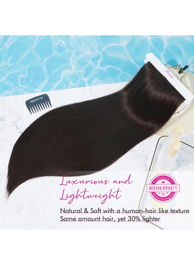 REECHO 28" Straight Super Long 4 Pcs Set Thick Clip In On Hair Extensions Dark Brown With Little Reddish  - Image 3