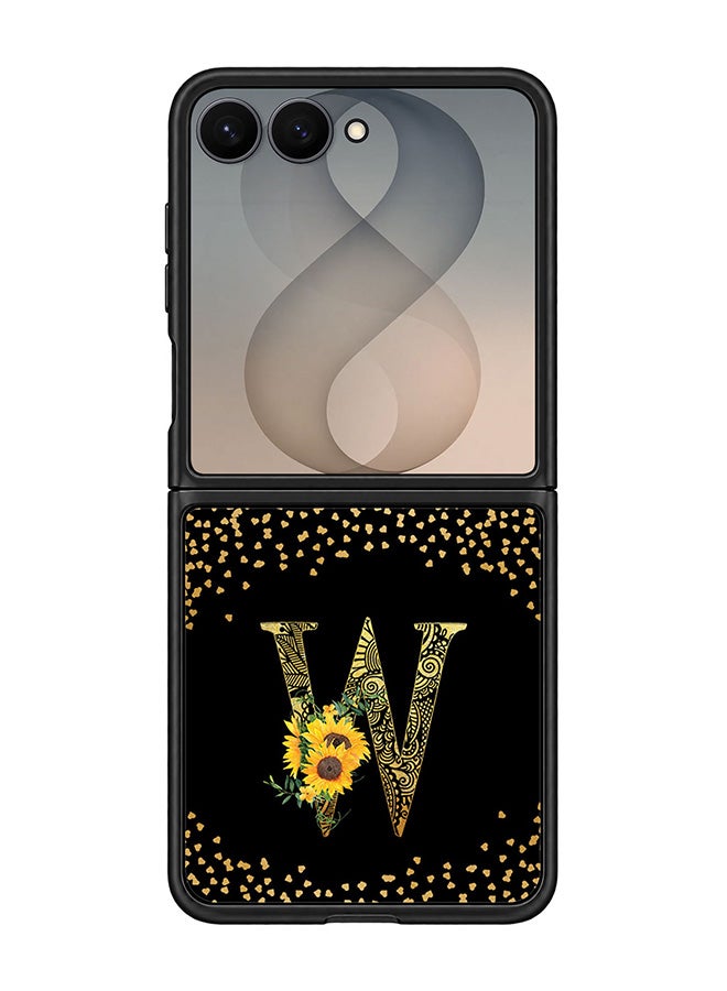 Stylizedd Rugged Case for Samsung Galaxy Z Flip8- Slim Fit Hybrid Rubber Cover Sunflower Monogram - W (Black)