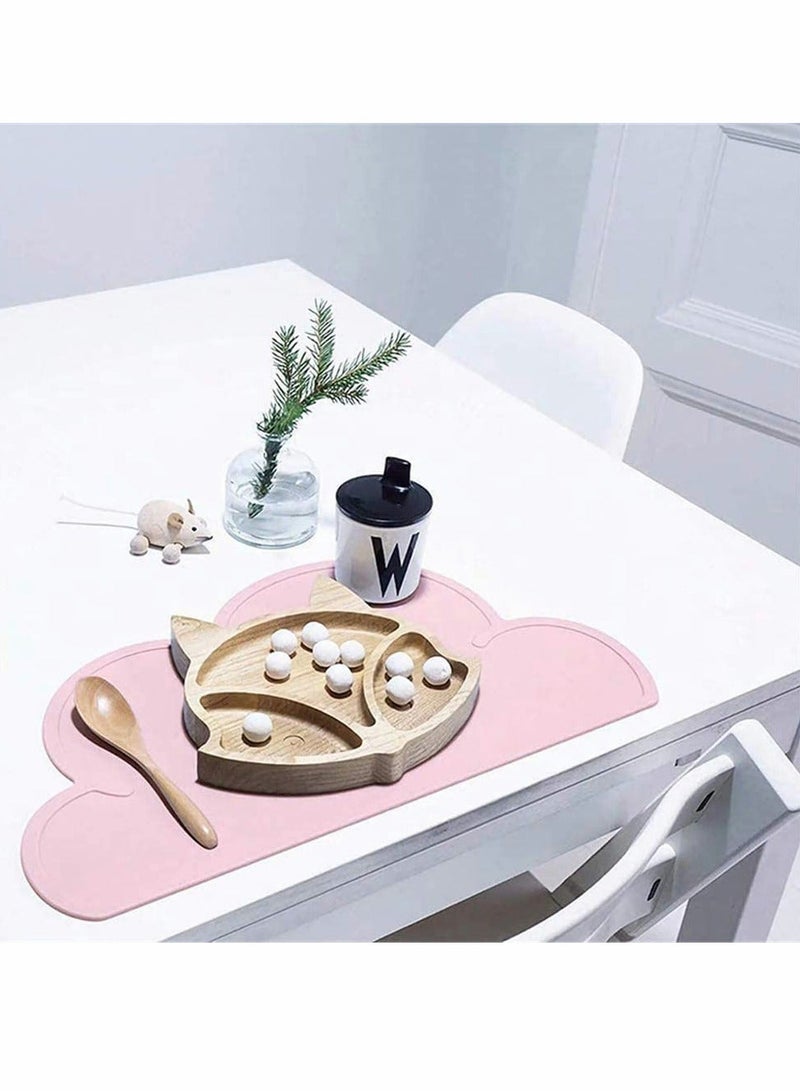 2 PCS Kids Place Mats, Silicone Cloud Shape Table Placemats Baby Feeding Plate Anti Slip Heat Proof Stain Resistant Washable Toddler Tablemat Portable Tableware (Grey, Pink, 18 x 10 Inch) - Image 5