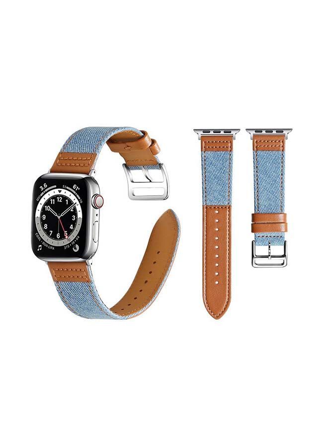 NIBEMINENT Denim Replacement Band For Apple Watch Series 6/SE/5/4/3/2/1 Sky Blue Brown