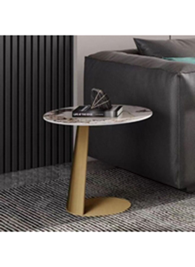 هومزمارت طاولة جانبية حديد وخشب رخامي وام دي اف ذهبي  وابيض -  45×45×55 سم - Image 3