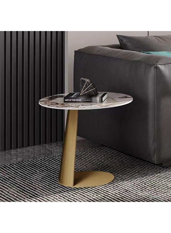 هومزمارت طاولة جانبية حديد وخشب رخامي وام دي اف ذهبي  وابيض -  45×45×55 سم - Image 1