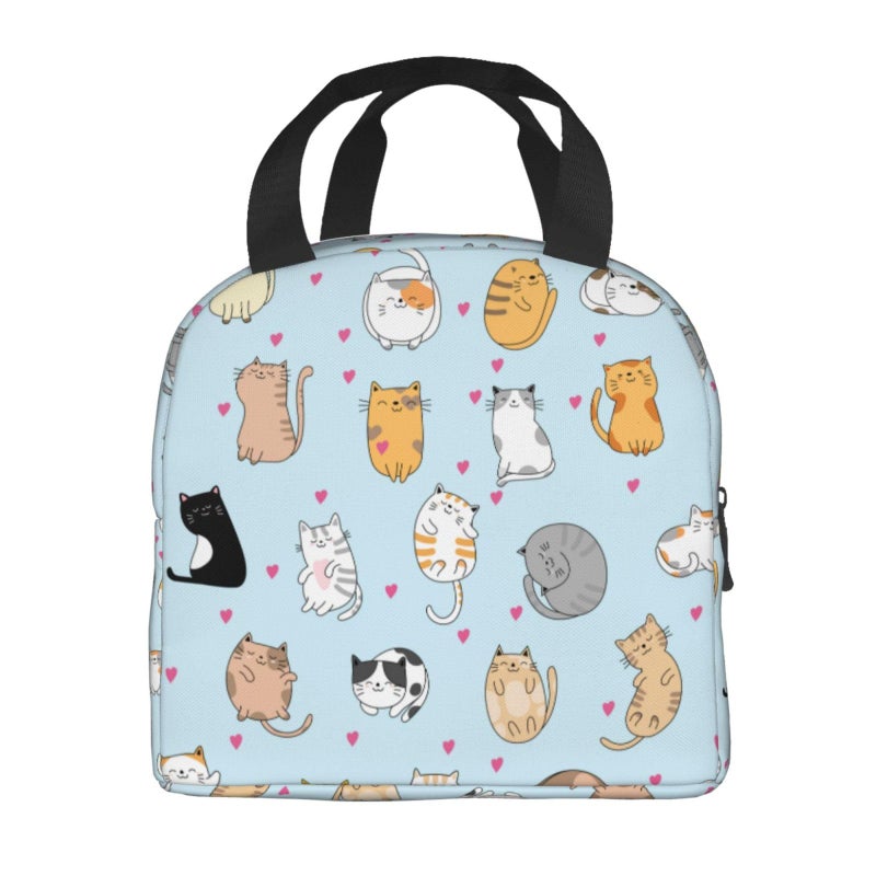 Zminciu Cute Cat Lunch Bag Reusable Zipper Closure Leakproof Insulated Lunch Box Cooler Tote Bag Food Container Snack Bag