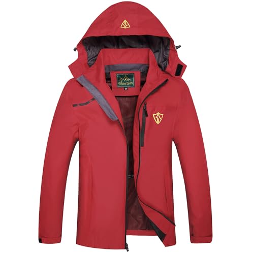 GIISAM Mens Windproof Jacket Waterproof Lightweight Mountain Sport Jacket for Men Hooded Windbreaker Raincoat(Red,L) - Image 1