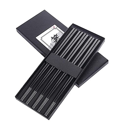 MOXILYN Metal Chopsticks Reusable Titanium Plated Stainless Steel Chopsticks Japanese Korean Chopsticks for Food & Cooking 9.5Inch Non-Slip for Beginners Square Laser Chopsticks 5 pairs Gift Set - Image 1
