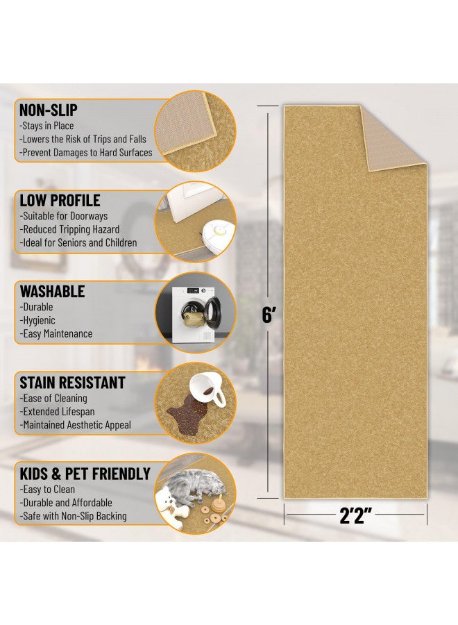 Ottomanson Machine Washable Modern Solid Design Non-Slip Rubberback 2x6 Traditional Runner Rug for Hallway, Kitchen, Bedroom, Living Room, 2'2" x 6', Beige - Image 3