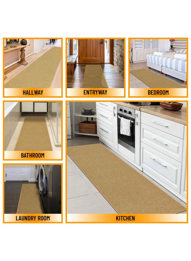 Ottomanson Machine Washable Modern Solid Design Non-Slip Rubberback 2x6 Traditional Runner Rug for Hallway, Kitchen, Bedroom, Living Room, 2'2" x 6', Beige - Image 4