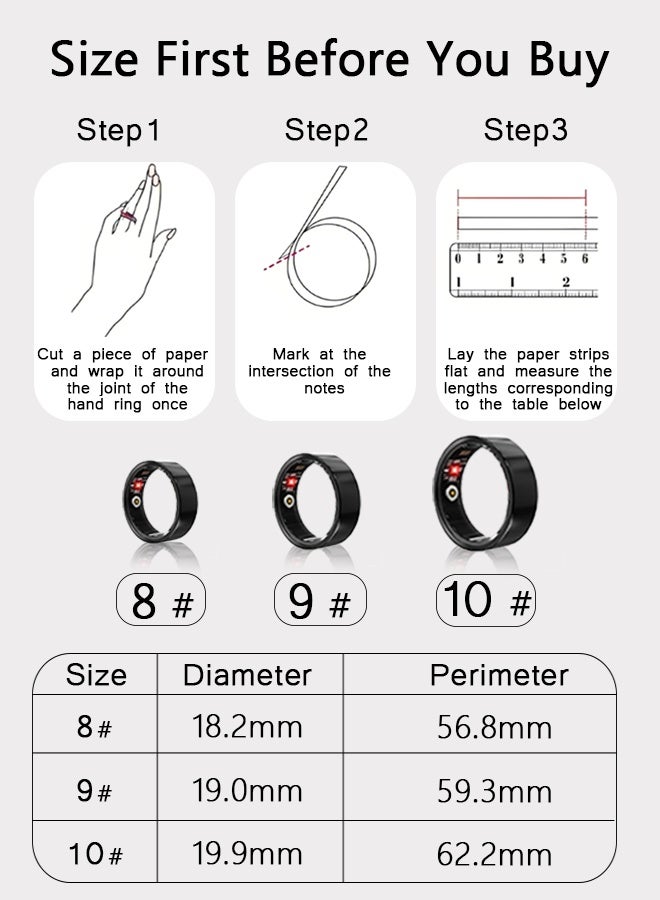 Smart Ring, Health Tracker for Women Men, Fitness Tracker with Heart Rate, Blood Oxygen, Sleep Monitor, Calories, Step Counter, IP68 Waterproof Smart Ring for iPhone & Android, No Subscription Fee (Black, 10#) - Image 3