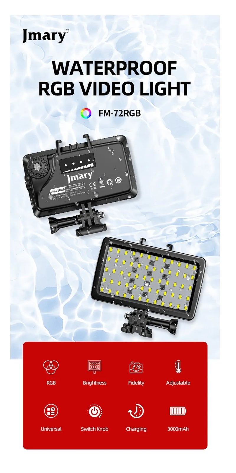 Jmary High-Performance Waterproof RGB Fill Light FM-72RGB Jmary with Multiple Lighting Modes - Image 4