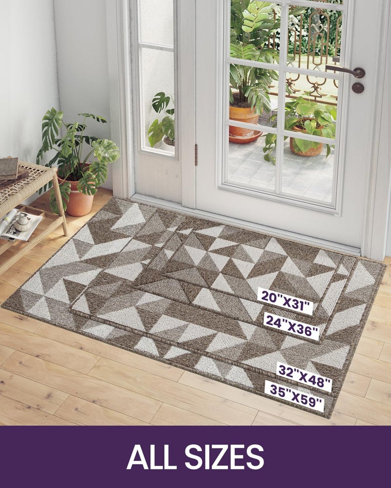 DEXI Front Door Mats for Entryway  Non Slip Washable Entry Doormat  Absorbent Resist Dirt Inside Floor Mat  Low-Profile Entrance Mat  35""X59""  Brown/White - Image 2