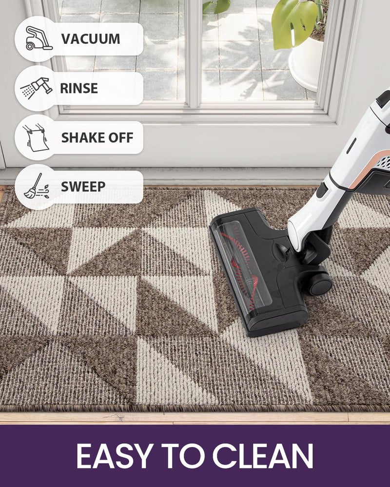 DEXI Front Door Mats for Entryway  Non Slip Washable Entry Doormat  Absorbent Resist Dirt Inside Floor Mat  Low-Profile Entrance Mat  35""X59""  Brown/White - Image 5