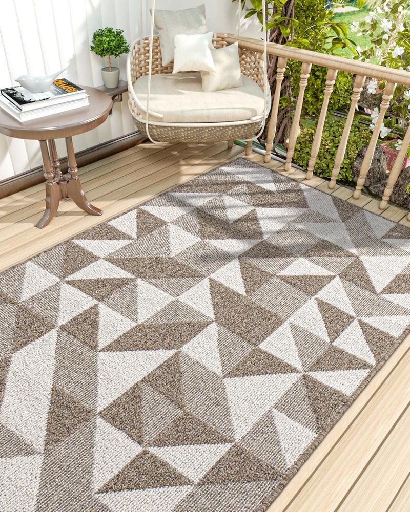 DEXI Front Door Mats for Entryway  Non Slip Washable Entry Doormat  Absorbent Resist Dirt Inside Floor Mat  Low-Profile Entrance Mat  35""X59""  Brown/White - Image 1