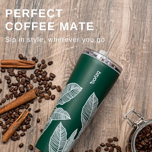 bzyoo SUP Double Wall Vacuum Insulated Tumbler with Straw and Lid Stainless Steel Water Bottle Travel Mug Cup Valentines Gifts For Him & Her, 24oz (710ml) Color: Leaf Green - Image 2