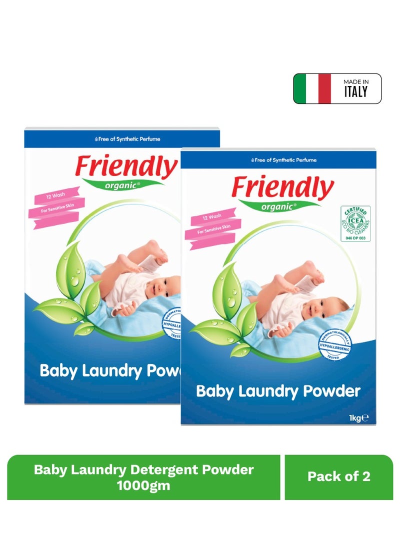 FRIENDLY ORGANIC Baby Laundry Powder 1Kg x 2 - Vegan Plant Derived Ingredient, 100% Organic Detergent  - Image 1
