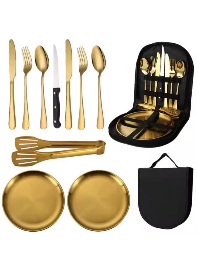 Reusable Portable Travel Cookware Cutlery Camping Hiking Stainless Steel Fork Knife Spoon Picnic Cutlery Set - Image 1