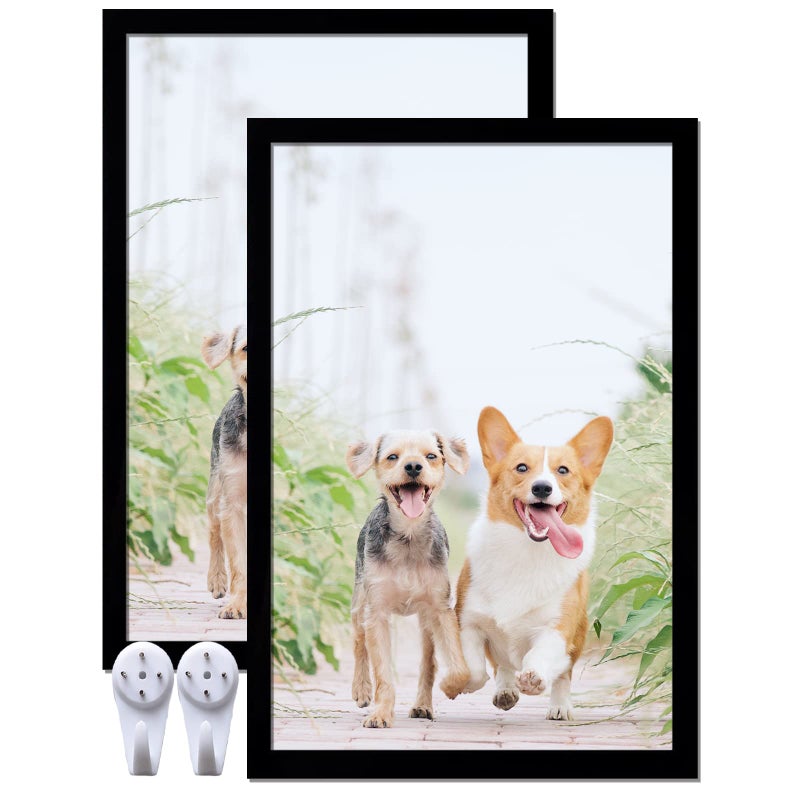 icariery 16x24 Picture Frame Set of 2 Black Photo Frames High Transparent Wall Gallery Desktop Horizontal Vertical for Canvas Collage Photo Poster Certificate 16 x 24 inches