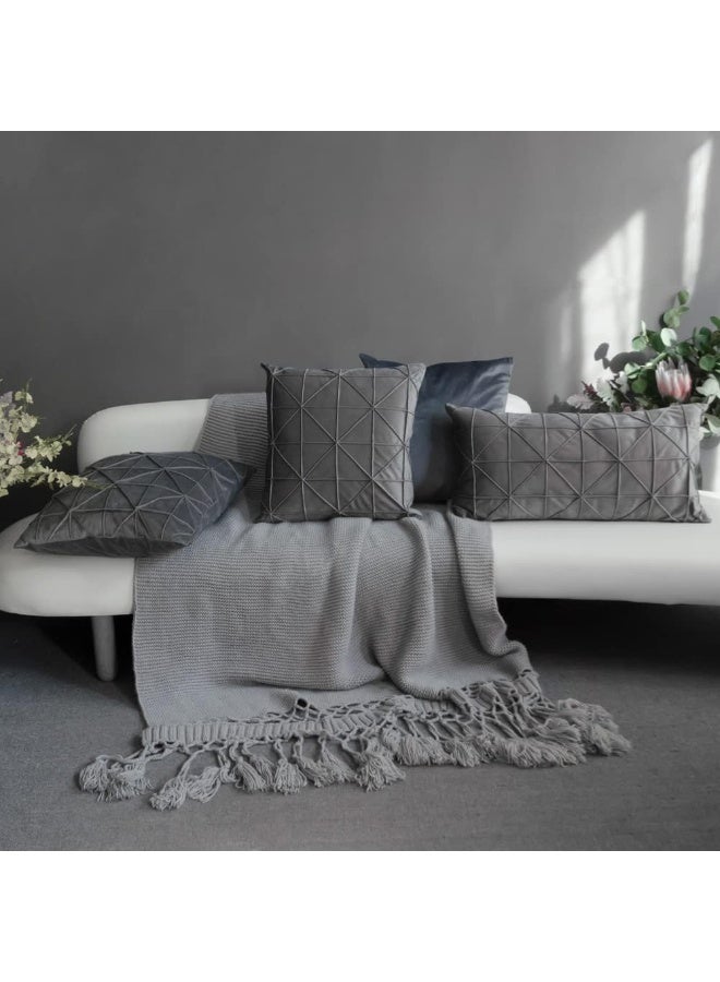 JWH Velvet Throw Pillow Cover Decorative Geometric Pillow Case Soft Pillowcase Plush Cushion for Bed Couch Bedroom Car Light Gray 14x24 Inch - Image 5