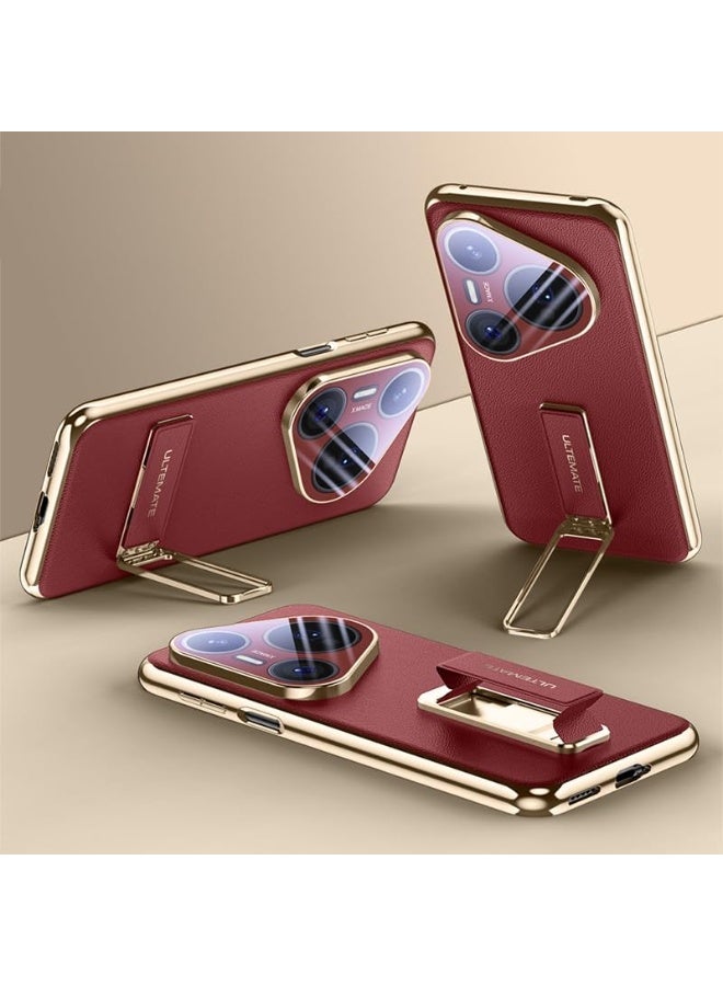 general Leather Case Compatible with Huawei Pura 80 Pro/Pro+ 5G, All-Inclusive Lens Camera Protection Magnetic Retractable Wristband Metal Swivel Stand Shockproof Cover - Image 1