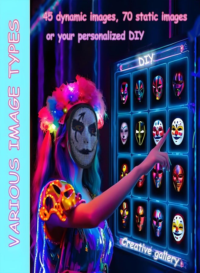 JDBMAOYE Led Mask With App Control,Lighted Up Mask With Gesture Sensing,Led Halloween Mask For Halloween Costume,Masquerade,Cosplay Party - Image 2