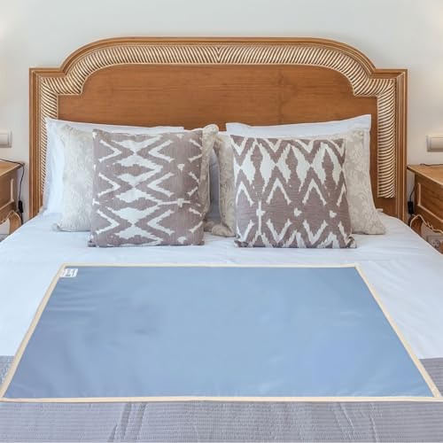 Roma PUF Plastic Oil and Waterproof Reversible Food Mat with Laminated 4 Layer Protection, Mattress Protector, Food Protector, Bedsheet Protector, 36X36 in (Dotted Blue & Cream) - Image 1