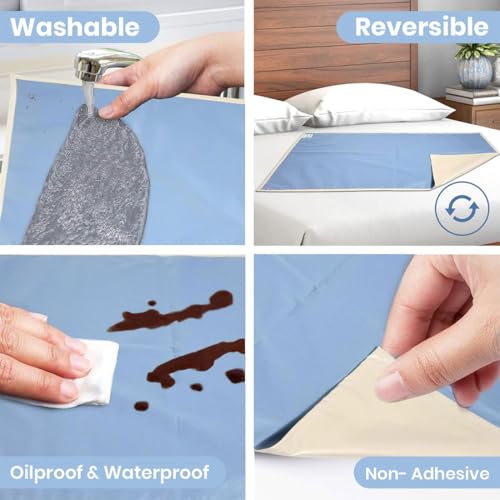 Roma PUF Plastic Oil and Waterproof Reversible Food Mat with Laminated 4 Layer Protection, Mattress Protector, Food Protector, Bedsheet Protector, 36X36 in (Dotted Blue & Cream) - Image 2