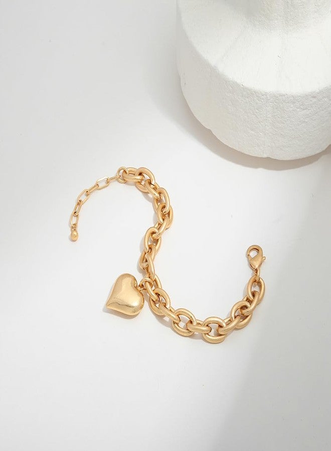 FAUTHENTICUTE Worn Gold Heart Bracelets For Women Chunky Gold Link Bracelets With A Heart Charm Mothers Day Love Bracelet present - Image 4