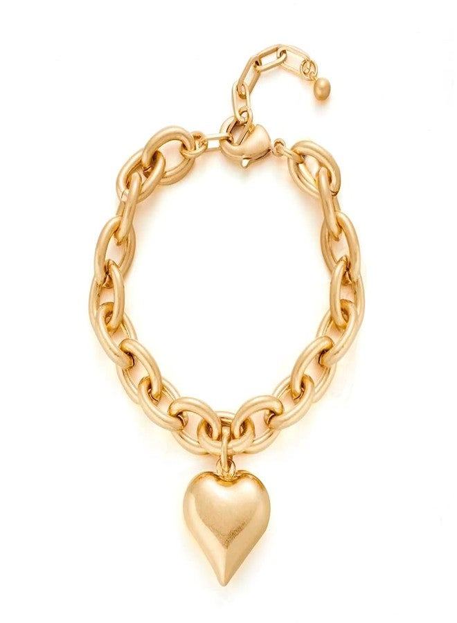 FAUTHENTICUTE Worn Gold Heart Bracelets For Women Chunky Gold Link Bracelets With A Heart Charm Mothers Day Love Bracelet present - Image 1