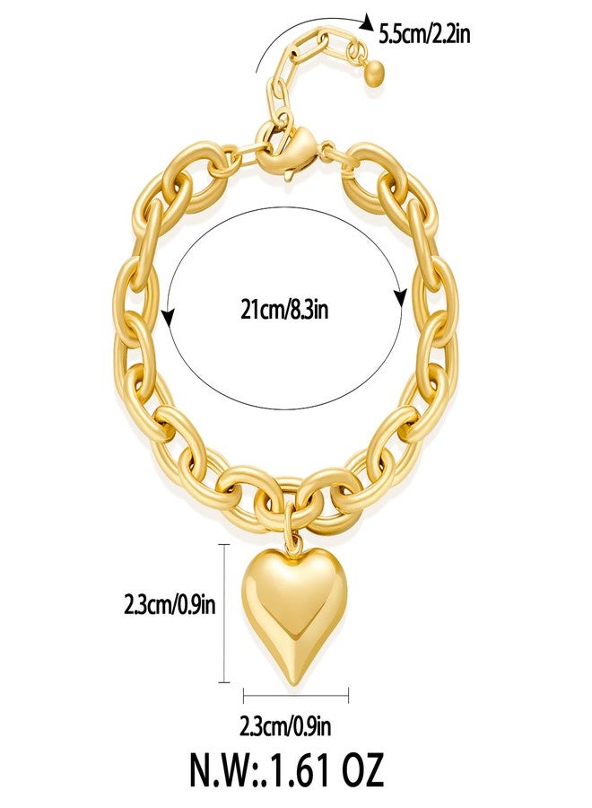 FAUTHENTICUTE Worn Gold Heart Bracelets For Women Chunky Gold Link Bracelets With A Heart Charm Mothers Day Love Bracelet present - Image 5