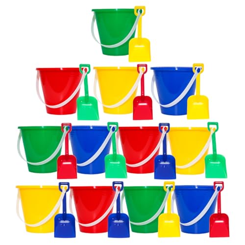 Holady 12 Pack 5 Inch Sand Beach Buckets Pail with Beach ShovelsSand Bucket Water Bucket for Beach Fun Great Summer Party Accessory - Image 1