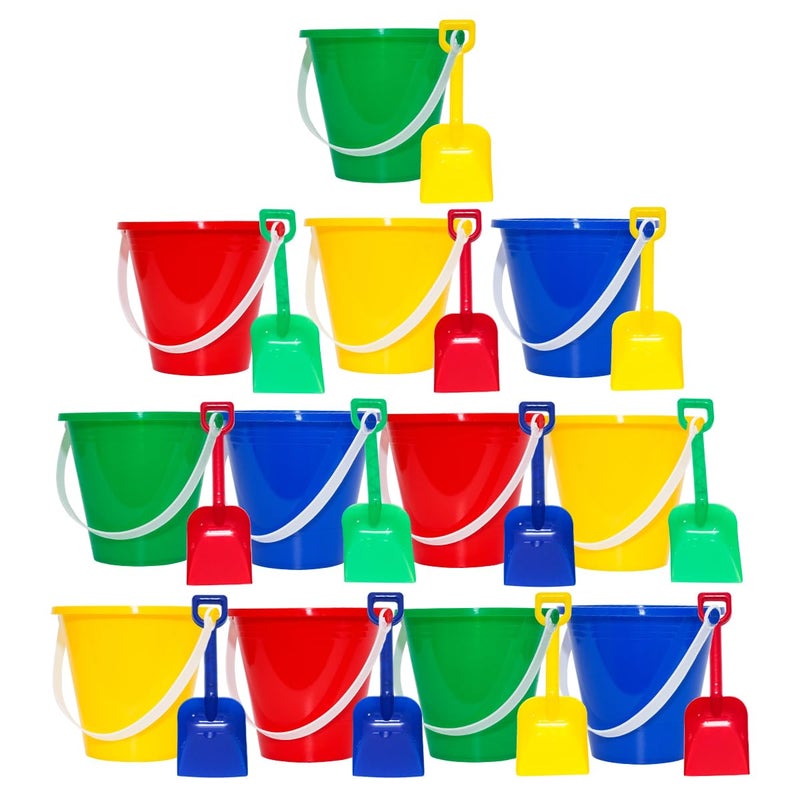 Holady 12 Pack 5 Inch Sand Beach Buckets Pail with Beach ShovelsSand Bucket Water Bucket for Beach Fun Great Summer Party Accessory - Image 2