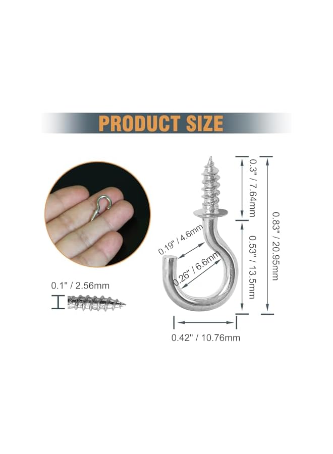 promass 50Pcs 1/2 Inch Cup Hooks, Silver Ceiling Hooks Small Screw-in Hooks Metal Screw Hooks Nickel Plated Hooks - Image 4