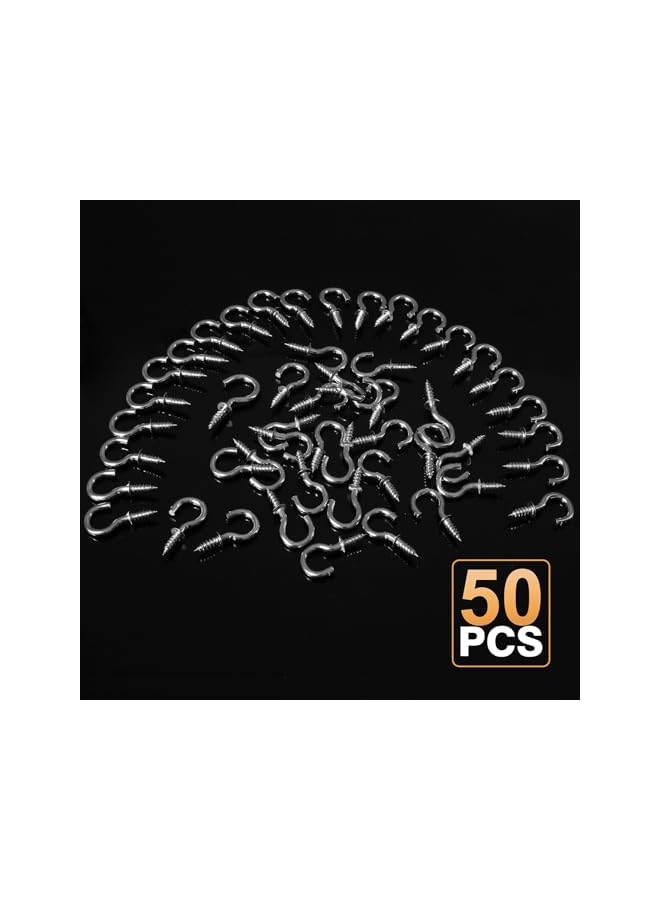 promass 50Pcs 1/2 Inch Cup Hooks, Silver Ceiling Hooks Small Screw-in Hooks Metal Screw Hooks Nickel Plated Hooks - Image 5