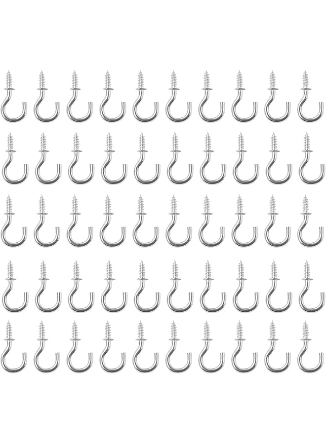 promass 50Pcs 1/2 Inch Cup Hooks, Silver Ceiling Hooks Small Screw-in Hooks Metal Screw Hooks Nickel Plated Hooks - Image 1
