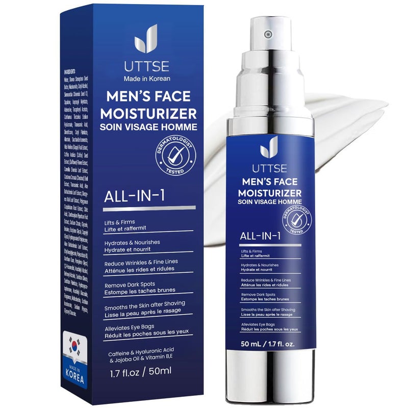Uttse 6-in-1 Mens Face Moisturizer: Face Cream for Men - Reduce the Look of Eye Bags, Dark Circles, and Puffiness - Skin Care for Men - 1.7 fl oz - Made in Korea - Image 1