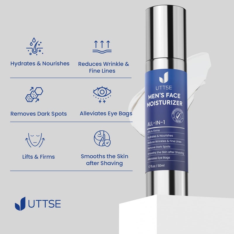 Uttse 6-in-1 Mens Face Moisturizer: Face Cream for Men - Reduce the Look of Eye Bags, Dark Circles, and Puffiness - Skin Care for Men - 1.7 fl oz - Made in Korea - Image 4