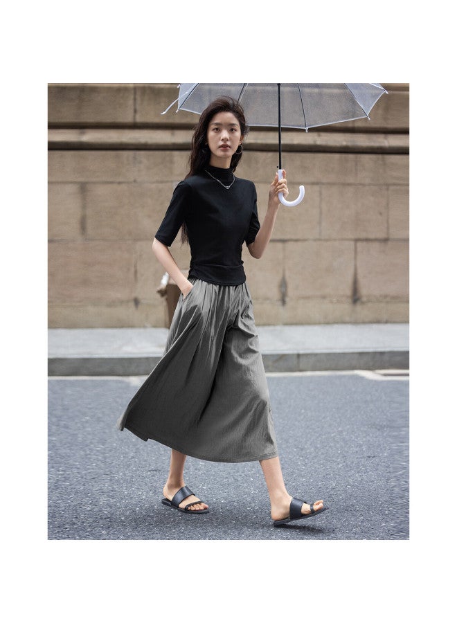 dme Demnaautumn Easy To Wear Draped Simple Loose Elastic Waist Daily Layered Skirt - Image 3