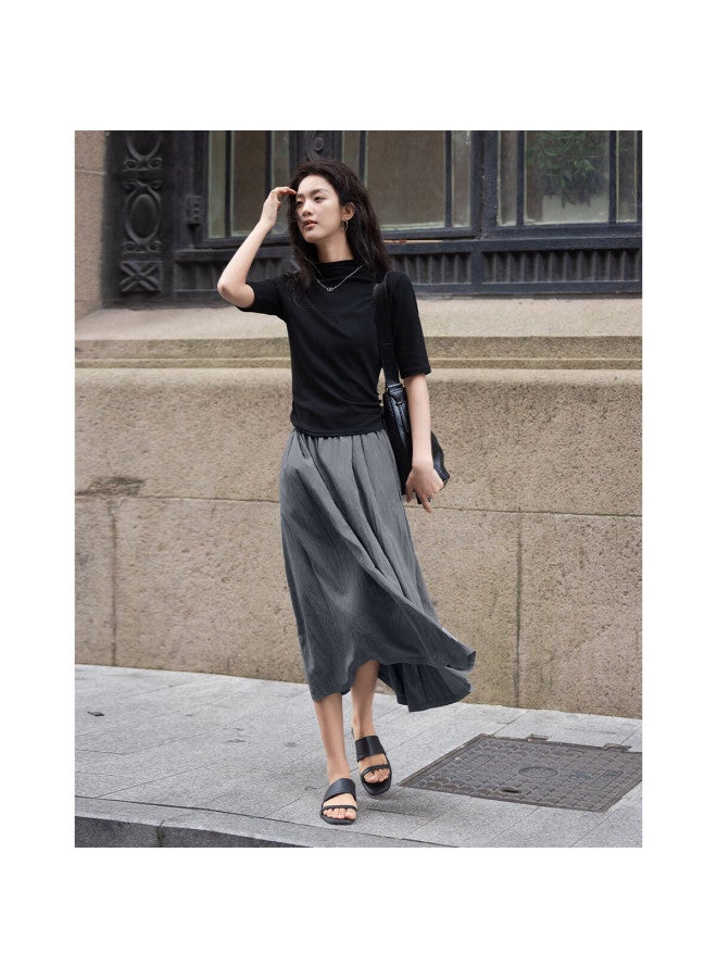dme Demnaautumn Easy To Wear Draped Simple Loose Elastic Waist Daily Layered Skirt - Image 2
