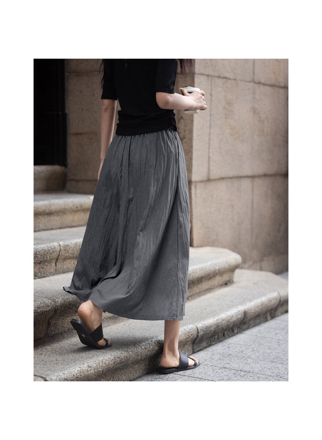 dme Demnaautumn Easy To Wear Draped Simple Loose Elastic Waist Daily Layered Skirt - Image 1