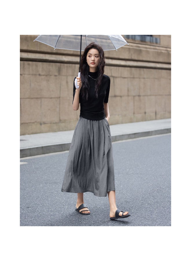 dme Demnaautumn Easy To Wear Draped Simple Loose Elastic Waist Daily Layered Skirt - Image 4