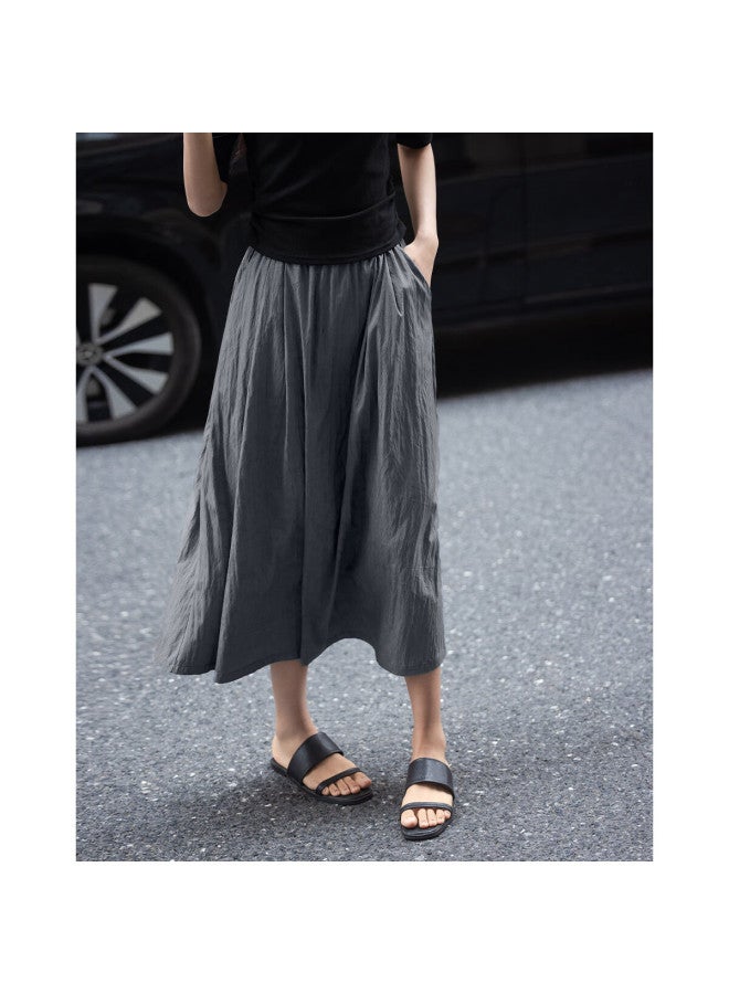 dme Demnaautumn Easy To Wear Draped Simple Loose Elastic Waist Daily Layered Skirt - Image 5