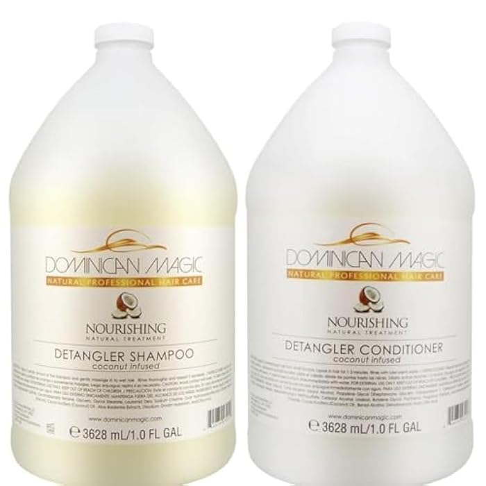 Dominican Magic Coconut Detangler Shampoo and Conditioner - Natural Hydrating Shampoo and Conditioner with Coconut Oil and Aloe Vera for Dry Hair, (1 Gal x 2) - Image 1