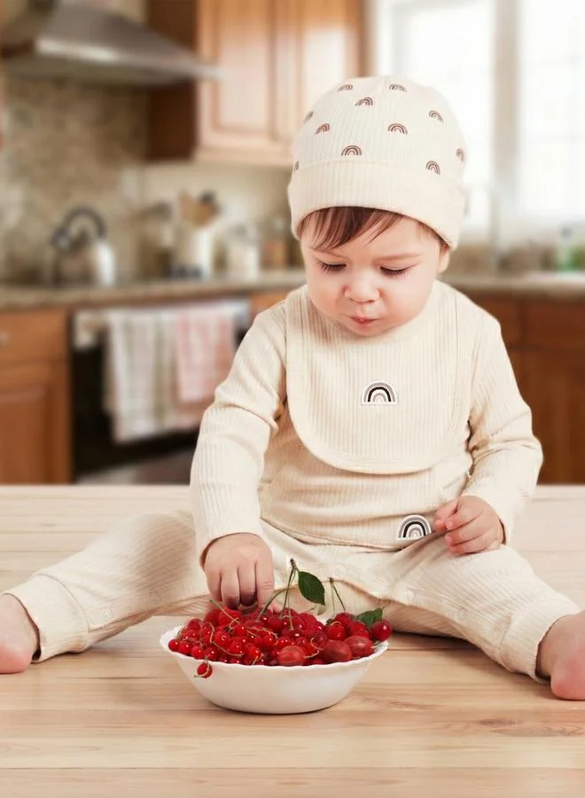 Babies Basic Premium Ribbed Cotton Sleepsuit Romper with Cap and Bib