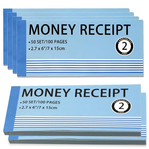 SCORYULE Money and Rent Receipt Book 6 Pack/300 Sets, 2-Part, 2.75"x6" Carbonless Copy Receipt Book with Cardboard and Waterproof Cover (50 Sets Per Book) - Image 1
