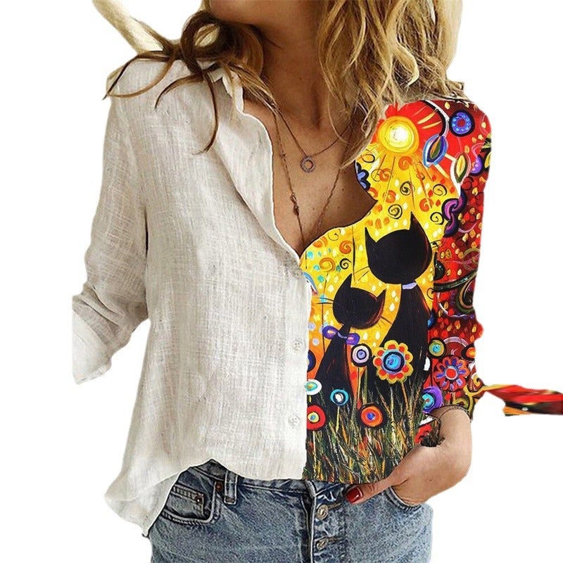2024 Loose Cartoon Animal Cat Figure 3D Digital Printing Women'S Long Sleeve Pod Customization - Image 3